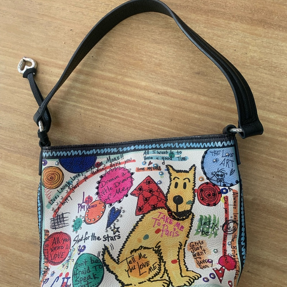 Brighton Multicolor Dog Print Shoulder Bag with Black Strap